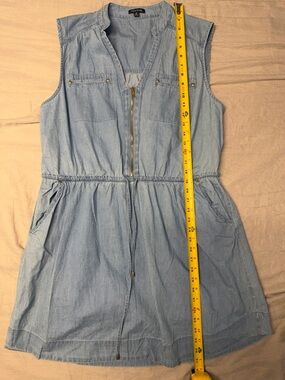 New Look Chambray Zip Front Dress 1X Sleeveless Denim Elastic Waist Pockets